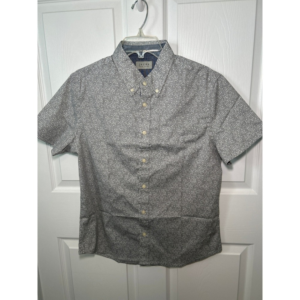 NWT Jachs NY Small Micro Floral Gray Button Down Short Sleeve Shirt